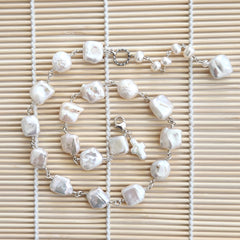 WHITE BAROQUE PEARL NECKLACE-17"