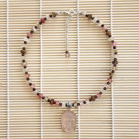 5--CHERRY & FIRE QUARTZ NECKLACE WITH BUDDHA-16IN