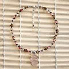 1--CHERRY & FIRE QUARTZ NECKLACE WITH BUDDHA-16IN