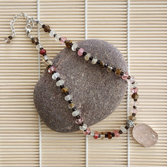 1--CHERRY & FIRE QUARTZ NECKLACE WITH BUDDHA-16IN