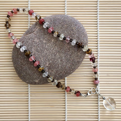 1--CHERRY & FIRE QUARTZ NECKLACE W/ CLEAR QUARTZ DROP