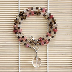 1--CHERRY & FIRE QUARTZ NECKLACE W/ CLEAR QUARTZ DROP