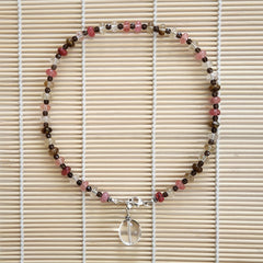 1--CHERRY & FIRE QUARTZ NECKLACE W/ CLEAR QUARTZ DROP