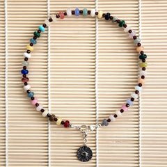 1--MIXED GEMSTONE NECKLACE W/ EYE PENDANT-16"