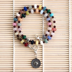 2--MIXED GEMSTONE NECKLACE W/ EYE PENDANT-16"