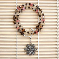 1--CHERRY & FIRE QUARTZ NECKLACE WITH MANDALA- 16IN