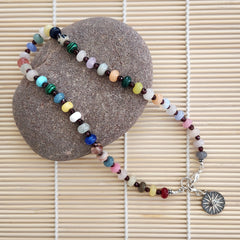 2--MIXED GEMSTONE NECKLACE W/ EYE PENDANT-16"