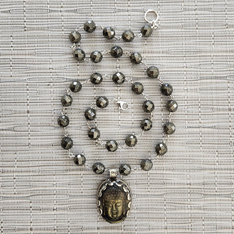 9--PYRITE NECKLACE WITH BUDDHA PENDANT-24"