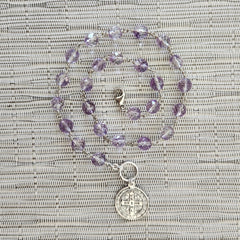 CAPE AMETHYST NECKLACE WITH ST. BENEDICT MEDALLION-16"