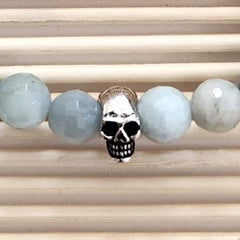 3--AQUAMARINE BRACELET WITH SKULL BEAD