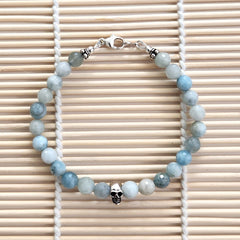 3--AQUAMARINE BRACELET WITH SKULL BEAD