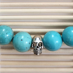 3--TURQUOISE (10MM) BRACELET WITH 925 SKULL BEAD