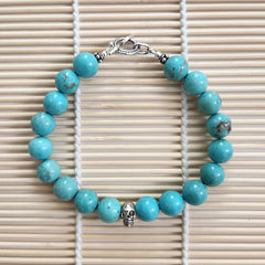 3--TURQUOISE (10MM) BRACELET WITH 925 SKULL BEAD