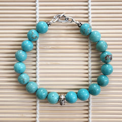 3--TURQUOISE (10MM) BRACELET WITH 925 SKULL BEAD