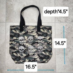 6--MINI NEO SKULLS ON CAMO PRINT CANVAS TOTE