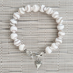 3--WHITE TIBETAN AGATE BRACELET WITH 925 SHARK TOOTH