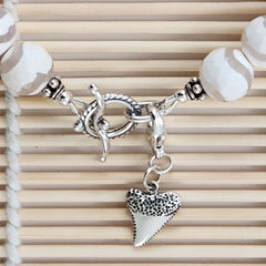 3--WHITE TIBETAN AGATE BRACELET WITH 925 SHARK TOOTH