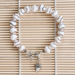 3--WHITE TIBETAN AGATE BRACELET WITH 925 SHARK TOOTH