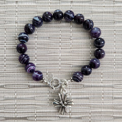 3--PURPLE STRIPE AGATE BRACELET WITH 925 CROSS