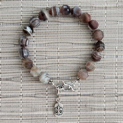 3--BOTSWANA AGATE WITH 925 FLEUR DE ISLE CHARM BRACELET