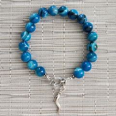 3--BLUE STRIPE AGATE WITH 925 ITALIAN HORN BRACELET