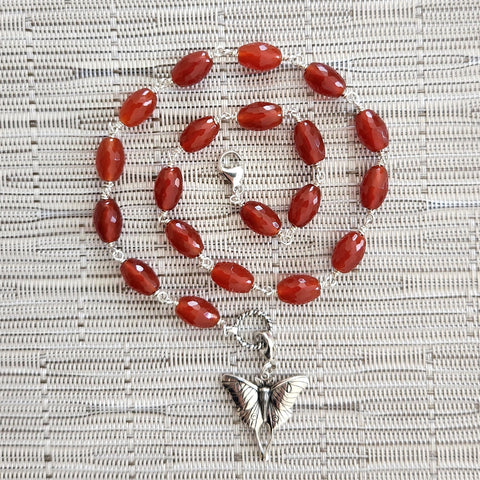 CARNELIAN NECKLACE WITH LUNA MOTH PENDANT-16"