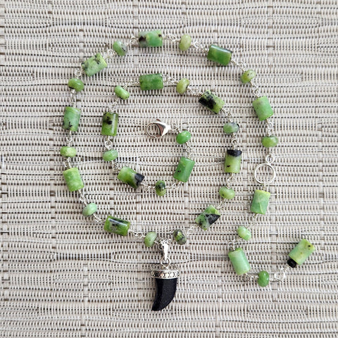 CHRYSOPRASE NECKLACE WITH CLAW PENDANT-17"