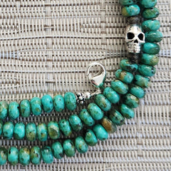 0--TURQUOISE NECKLACE WITH 925 SILVER SKULL BEAD