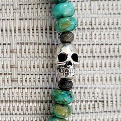 3--TURQUOISE (6MM) BRACELET WITH 925 SKULL BEAD