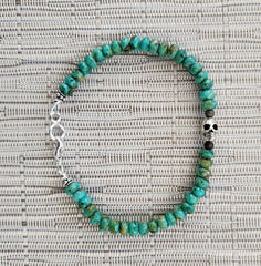 3--TURQUOISE (6MM) BRACELET WITH 925 SKULL BEAD