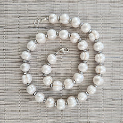 1--WHITE PEARL NECKLACE WITH HEMATITE - 20"