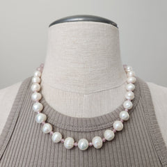 8--WHITE PEARL NECKLACE WITH PINK CZ