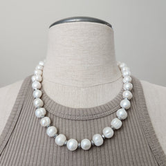 1--WHITE PEARL NECKLACE WITH HEMATITE - 20"