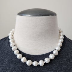 1--WHITE PEARL NECKLACE WITH HEMATITE - 20"