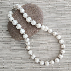 1--WHITE PEARL NECKLACE WITH HEMATITE - 20"