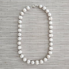 1--WHITE PEARL NECKLACE WITH HEMATITE - 20"