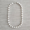 0--WHITE PEARL NECKLACE WITH HEMATITE - 20"