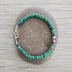 3--TURQUOISE (6MM) BRACELET WITH 925 SKULL BEAD