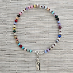 1--MIXED GEMSTONE NECKLACE W/ ELEPHANT PENDANT-16"