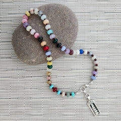 1--MIXED GEMSTONE NECKLACE W/ ELEPHANT PENDANT-16"