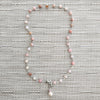 8--PINK OPAL NECKLACE WITH PEARL DROP-16"