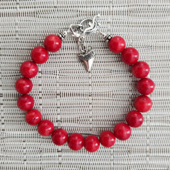 3--RED CORAL BRACELET W/ 925 SILVER SHARK TOOTH