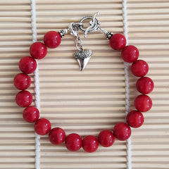 3--RED CORAL BRACELET W/ 925 SILVER SHARK TOOTH