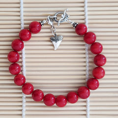 3--RED CORAL BRACELET W/ 925 SILVER SHARK TOOTH