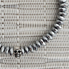 3--HEMATITE BRACELET W/ 925 SKULL