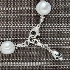 3--WHITE PEARL BRACELET W/ 925 SKULL