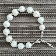 3--WHITE PEARL BRACELET W/ 925 SKULL