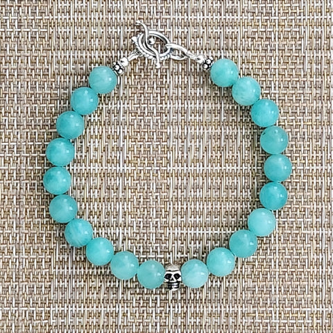 3--AMAZONITE BRACELET W/ 925 SKULL