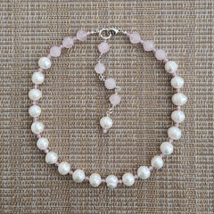 8--WHITE PEARL NECKLACE WITH PINK CZ