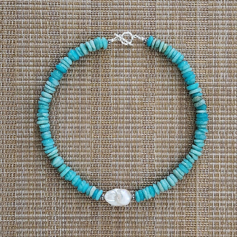 1--AMAZONITE NECKLACE WITH FIREBALL PEARL